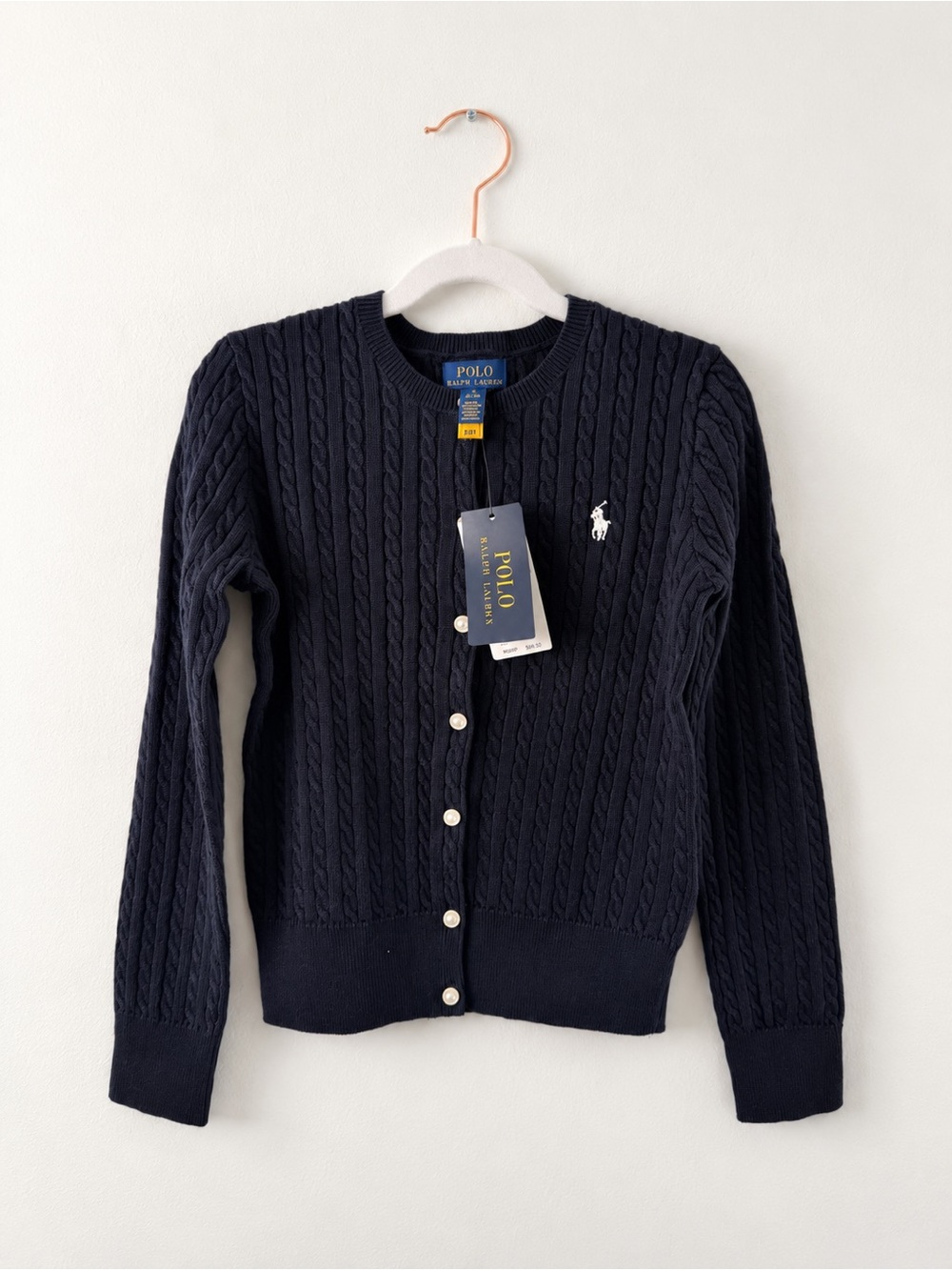 NWT Polo Ralph Lauren Girls Navy Cable Knit Cardigan M 8-10